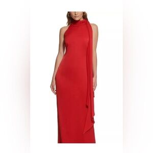 VINCE CAMUTO Women's Halter-Neck Satin Sleeveless Gown Red Size 8